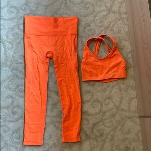 TLA by Morgan Stewart Bright Orange Leggings and Sports Bra Set